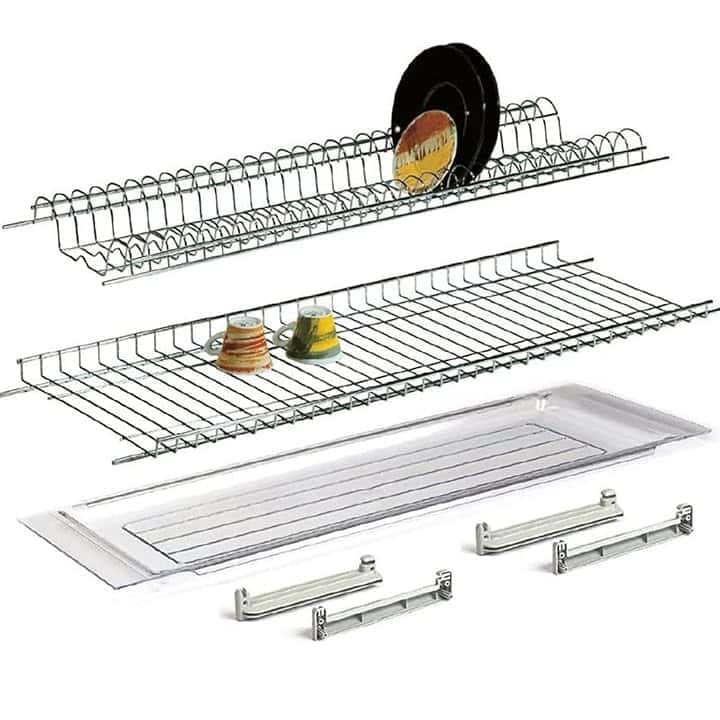 Scolapiatti 86 cm in acciaio cromo protetto – Vaschetta raccogli gocce + griglia bicchieri – Kit incasso pensile 90 cm VI.TEL.