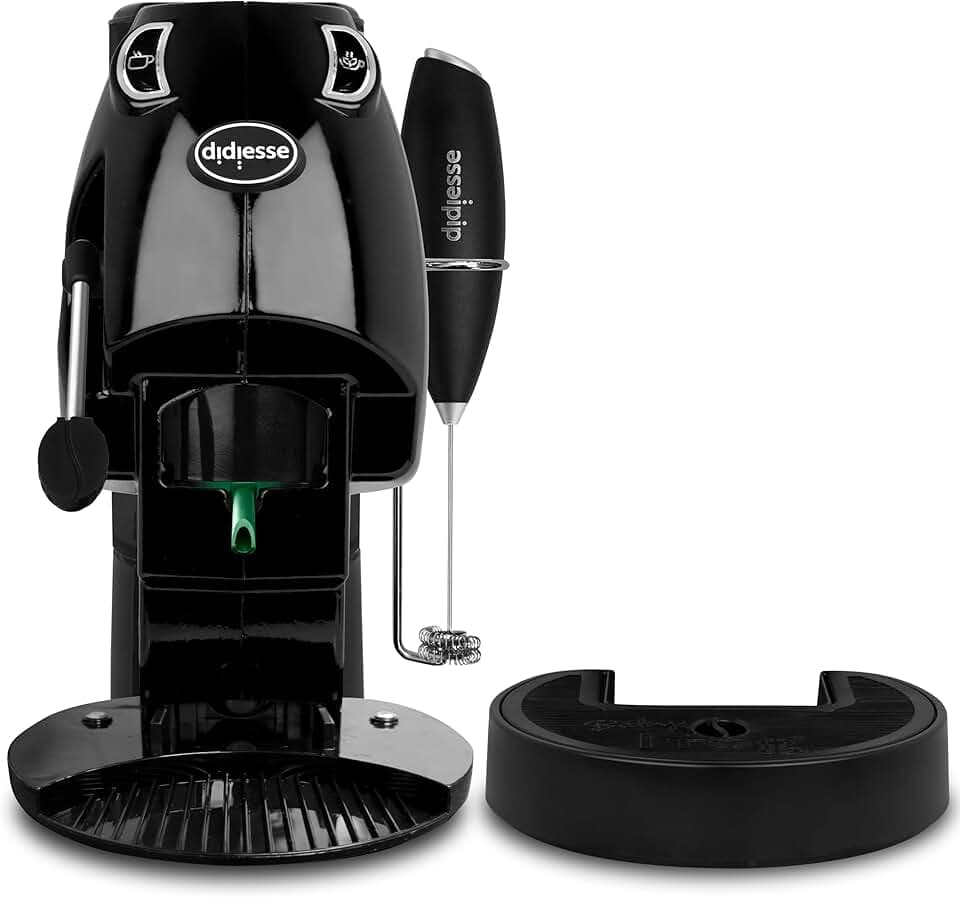 Didiesse Baby Frog Coffee & Tea – Macchina da Caffè a Cialde, con Frullino Montalatte e Doppio Portacialde per Caffè e Tè, Basso Consumo 650W, Erogatore Acqua Calda. (Nero)