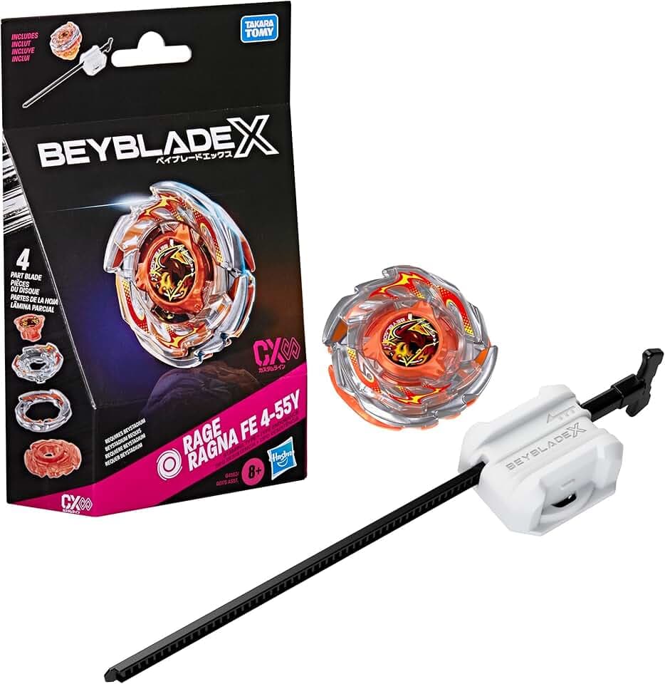 Beyblade X, set Starter Pack Rage Ragna FE 4-55Y CX Infinity, Trottola bey di resistenza e Lanciatore, Trottole da combattimento giocattolo, dagli 8 anni in su