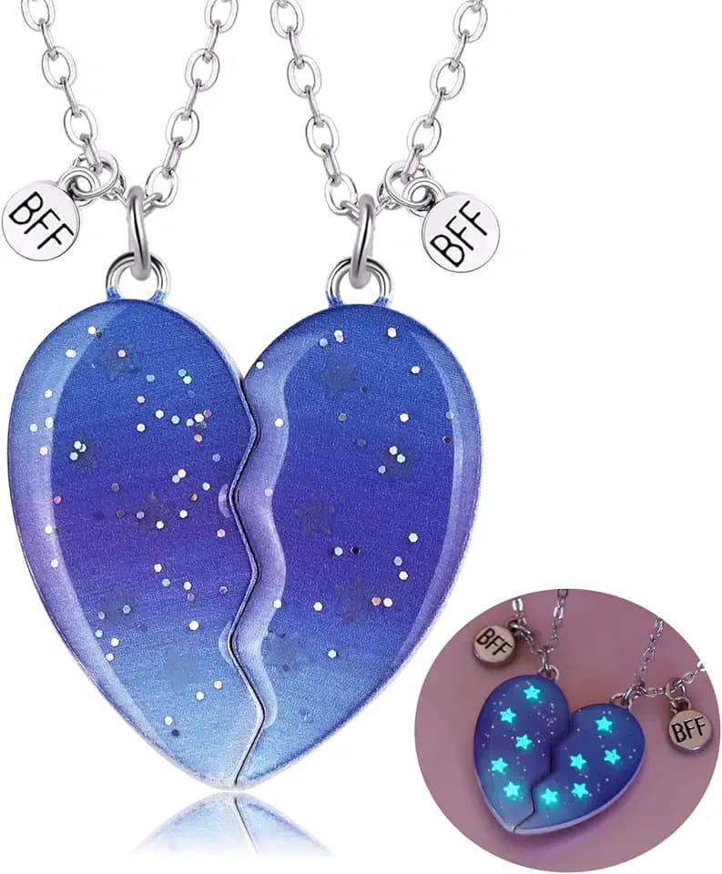 Pwsap 2PCS Collane Notte Stellata Magnetiche Uniche BFF, Collane a Catena con Ciondolo Cuore Best Friends con Luminoso, Collana Incandescente, Amicizia Gioielli Regali per Donne Ragazze Amici Sorelle Madre