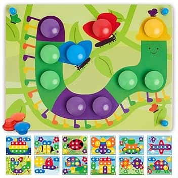 Nene Toys Gioco Chiodini, Puzzle per Bambini di 2+ Anni, Puzzle Educativo in Legno per Bambini di 2 3 Anni - Giocattoli Montessori con Chiodini Colorati e Carte Abbinate - Regalo Didattico Bimbo Bimba ClimatePartner certified The Forest Stewardship Council