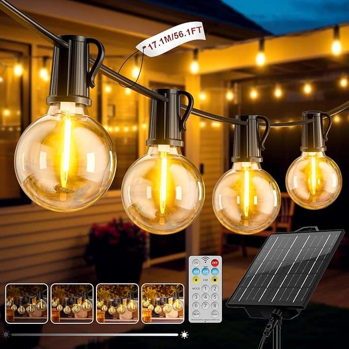 Catena Luminosa Esterno Solare 17M Luci Solari da Giardino con 24+1 Lampadine LED G40 Impermeabile Luci Gazebo da Esterno Solari per Giardino Patio Balcone Matrimonio Feste