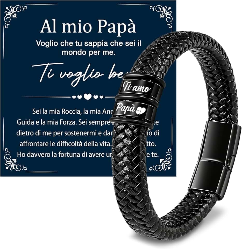 Meleager Meleager Bracciale Uomo con Incisione Ti Amo Papà, Regalo per Papà/Nonno per Festa del Papà/Natale/Compleanno, Bracciale in Pelle da 21,5cm