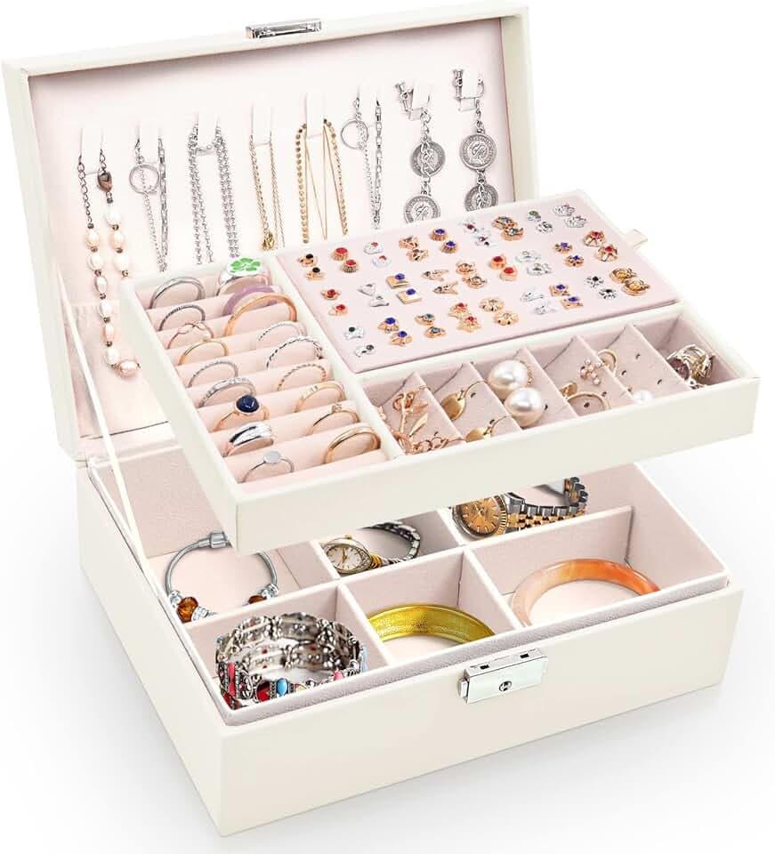 Larkumio Portagioie Donna Ragazza, Grande Porta Gioielli Bambina in Pelle PU a 2 Strati Scatole Portagioielli Cofanetto per Collane, Orecchini, Bracciali