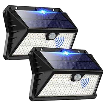 Luce Solare LED Esterno, Faretto LED da Esterno con Sensore di Movimento, 185 LED/ 3 Modos Lampada Solare da Esterno, IP65 Impermeabile LED Lampione per Giardino, Parete, Garage(2 Pezzi Bianco Freddo)