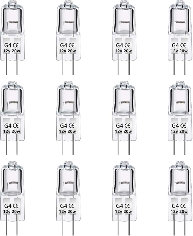 Caldarax 12 Pezzi Lampadina Alogena G4 20W 12V Dimmerabile, 280LM, Bianco Caldo 2700K, Lampadine G4 Alogene Bi-Pin Base Capsula, Trasparente, per Lampadine Cappa Cucina, Lampadario