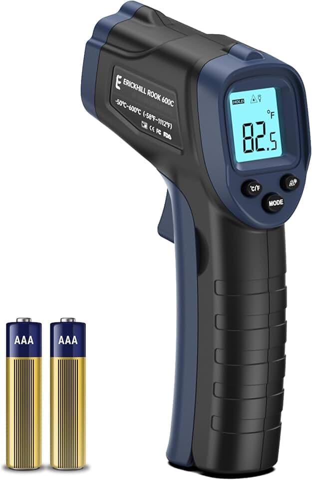 ERICKHILL 600C Termometro a infrarossi piccolo e leggero -50 ℃ Circa 600 ℃ Emissività regolabile con temperatura laser senza contatto LCD retroilluminato - Per cucinare/grigliare/cottura al forno Global Recycled Standard