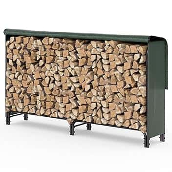 VOUNOT Legnaia da Esterno in Metallo, Ripiano per Legna da Ardere, Portalegna con Copertura Impermeabile, 200 x 116 x 36 cm, Verde