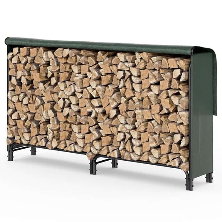 VOUNOT Legnaia da Esterno in Metallo, Ripiano per Legna da Ardere, Portalegna con Copertura Impermeabile, 200 x 116 x 36 cm, Verde