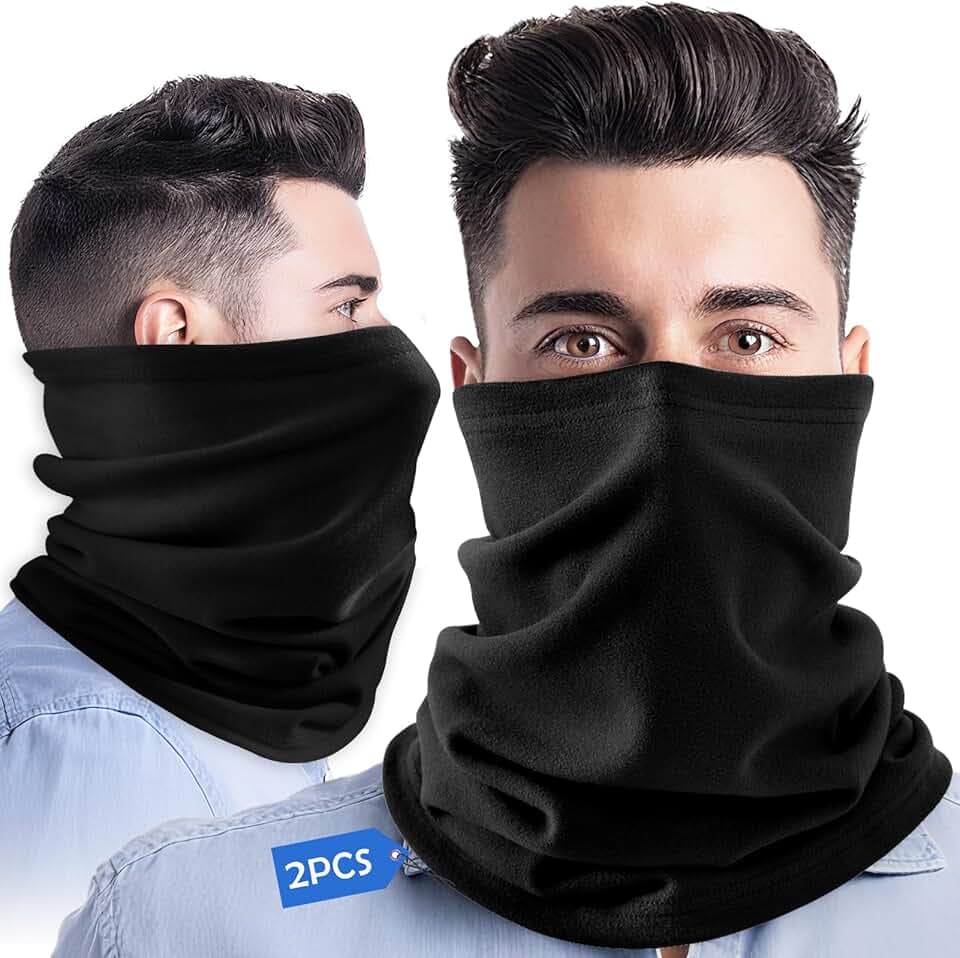 2-Pack Neck Gaiter Face Cover Scarf Sciarpe Collo - Nero - Cotone Traspirante, Antivento & UV 50+ - Passamontagna per Ciclismo, Escursionismo, Festival (Taglia Unica, Tutte le Stagioni)