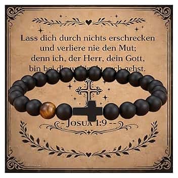 JIRVEX Bracciale Croce Nero Regalo Prima Comunione Bambino Bracciale Cristiano in Pietra Naturale per Comunione e Cresima Ragazzo