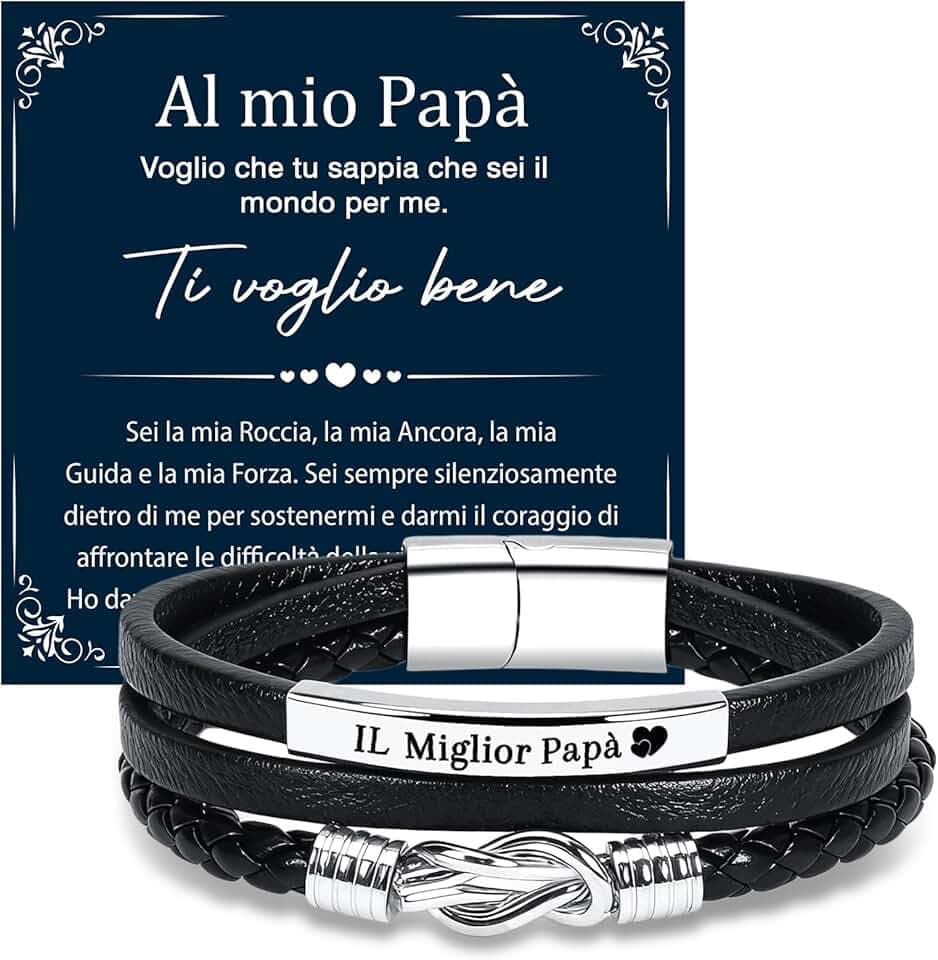 Meleager Meleager Bracciale Papa con Incisione IL Miglior Papà, Regalo per Papà/Nonno per Festa del Papà/Natale/Compleanno, Bracciale Uomo in Pelle da 21cm