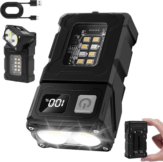 flintronic Mini Lampada da Lavoro, 1 Pezzi COB Lampade Ruotabile di ispezione,Ricaricabile Ttramite USB C, Lampada portatile per Auto/Campeggio/Home e di Emergenza Uso