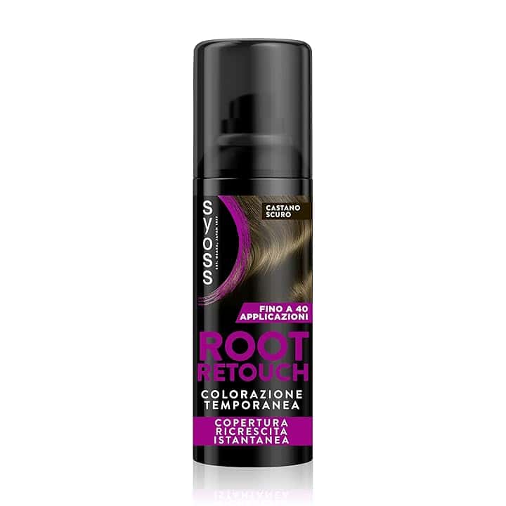 Syoss Root Retouch Colorazione Temporanea Spray Castano Scuro 120 ml, Ritocco capelli bianchi e ricrescita capelli resistente a pioggia e sudore, Fino a 40 applicazioni