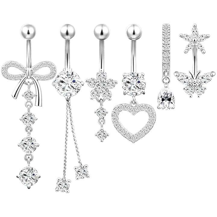 AOOSA 6 Pcs Piercing Ombelico per Donna, Eccellente Ombelico Gioielli Piercing Set, Navel Piercings Adatto Rgazze, Anello Con ombelico Pendente per Abbinamenti con Vari Outfit