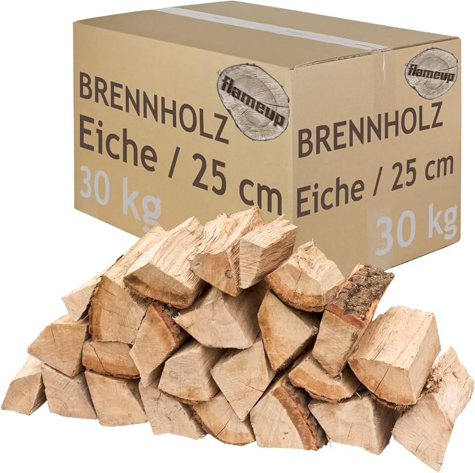 Legna da ardere in legno di quercia, 5 – 500 kg, per stufa e camino, braciere, braciere, legna da ardere, tronchi in legno, 25 cm, essiccati a camera, quantità: 30 kg