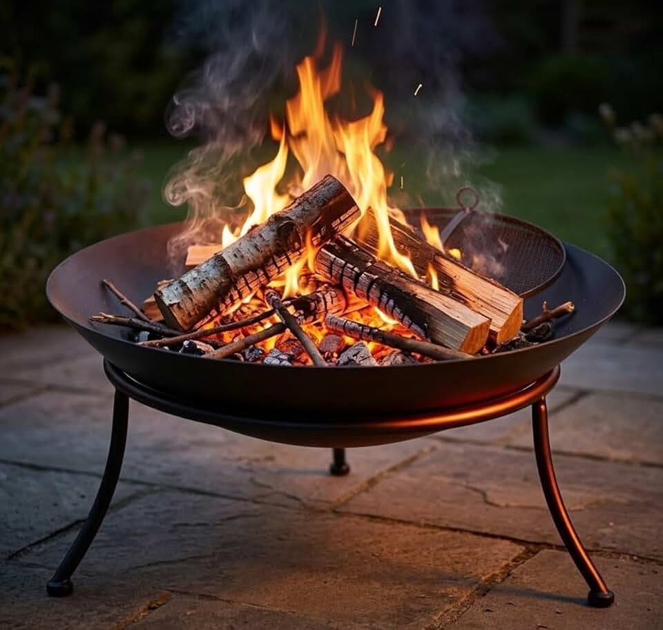 Braciere da Esterno Giardino Terrazzo Cestino in Ferro per Legna Ciotola per Fuoco Braciere Rotondo Mod. Melbourne (LARGE)