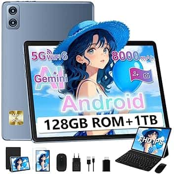 2026 Tablet 10 Pollici Android, 22GB RAM+128GB ROM/TF 1TB, Gemini AI, 8-core 2.0GHz, 8000mAh, UFS 2.1 Flash, 5G WiFi 6, BT 5.0, Corpo in Metallo, 8+5MP, Widevine L1, Con Tastiera e Mouse, Grigio