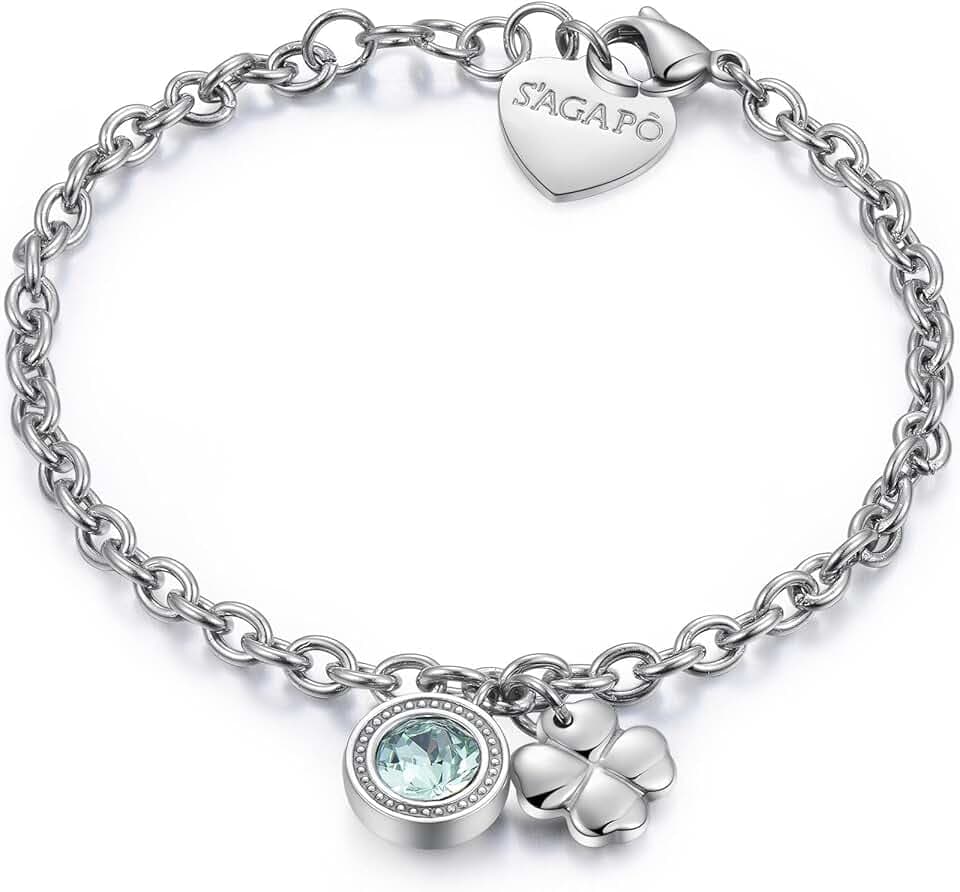 S’AGAPÕ S'Agapõ Bracciale Donna in Acciaio e Cristalli con Simbolo Quadrifoglio | Collezione Lucky Light - SKT12