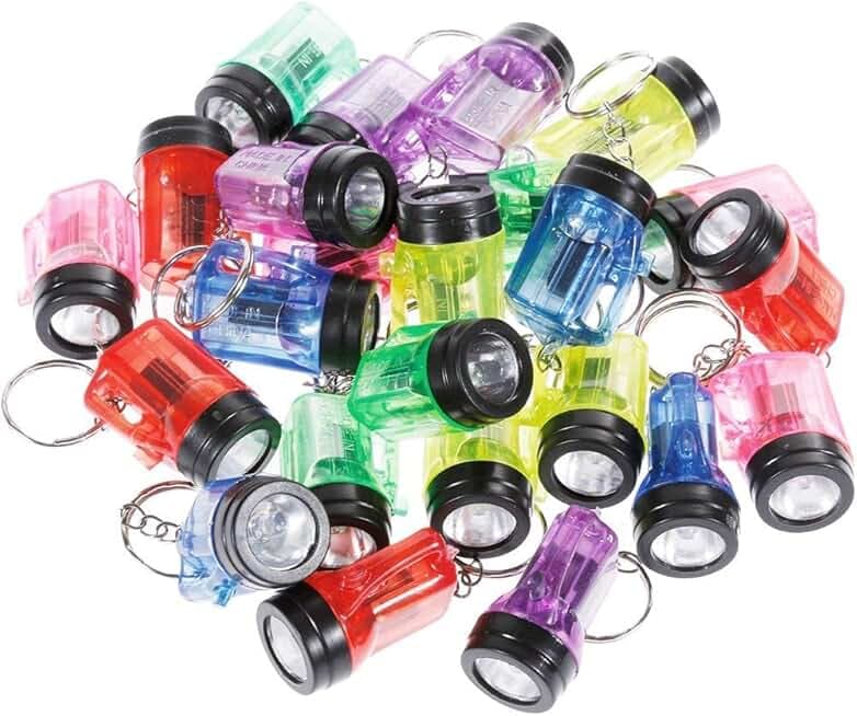 GOLDGE 24 Pezzi Mini Torcia LED Portachiavi, Torcia Portatile a Batteria Multiuso Regalo di Festa Compleanno per Bambini Gadget a 6 Colori