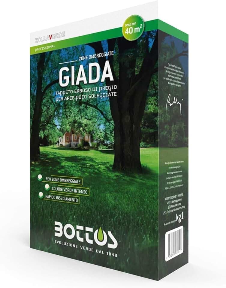 Bottos GIADA, Sementi per tappeto erboso pregiato per aree poco soleggiate, a colorazione verde brillante, ideale anche per parchi, 1Kg (40mq)