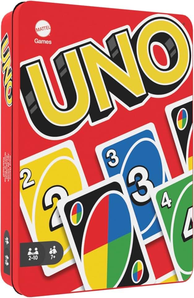 Mattel Games UNO - l'iconico gioco di carte per tutta la famiglia in confezione di metallo da collezione, 112 carte riciclabili per serate di gioco e feste tra amici, giocattolo, 7+ anni, HGB63