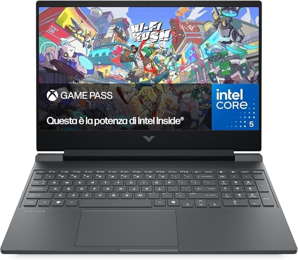 HP Victus 15-fa2003sl Notebook, Intel Core 5-210H, 16GB RAM, 512GB SSD, Display 15.6'' FHD IPS 144Hz, Wi-Fi, Nvidia RTX 5050 8GB, Windows 11, 3 mesi di Game Pass Inclusi, Grigio