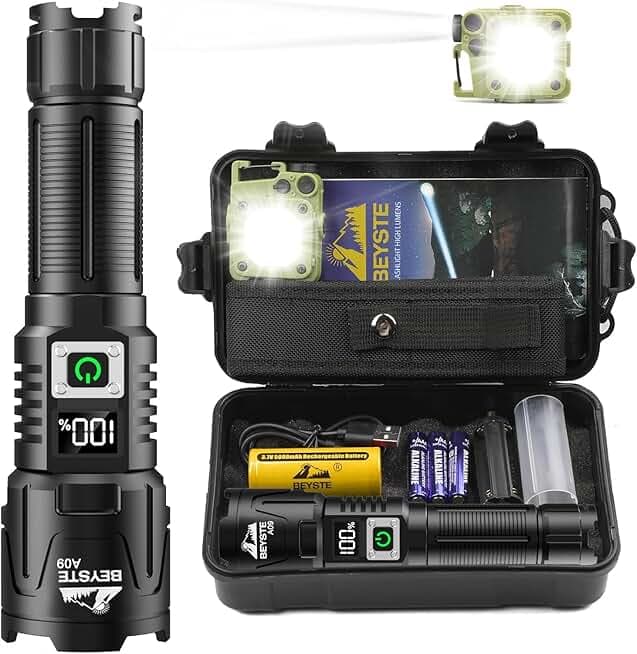 Torcia LED Potente Professionale, 1,000,000 Lumen Torcia LED Ricaricabile, Torce Potente Tattica, Torcia Militare Professionale, Torch USB Zoomabile, Impermeabile XHQ99.2 Flashlight portatile ClimeCo Certified