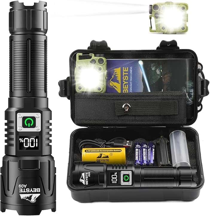Torcia LED Potente Professionale, 1,000,000 Lumen Torcia LED Ricaricabile, Torce Potente Tattica, Torcia Militare Professionale, Torch USB Zoomabile, Impermeabile XHQ99.2 Flashlight portatile ClimeCo Certified