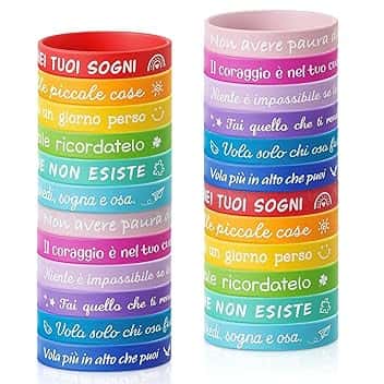 24 Braccialetti Bambini con Frasi Motivazionali, Braccialetti Silicone Colorati Amicizia, Gadget Compleanno Bambini, Regalini Fine Festa, Regalo bambini, Pensierini Festa Scuola