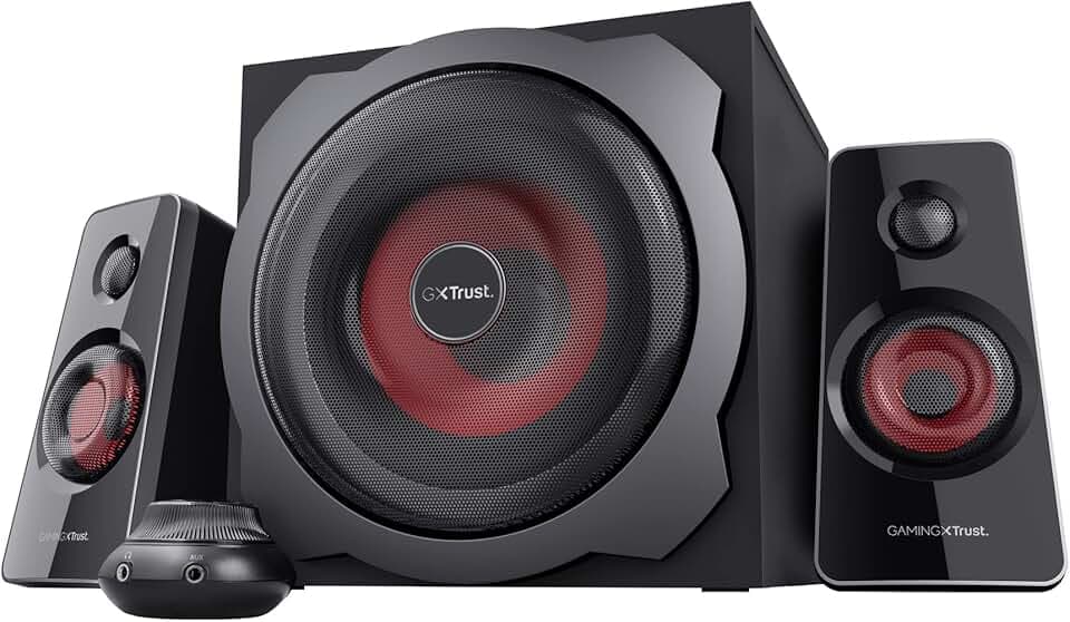 Trust Tytan Set Altoparlanti 2.1 con Subwoofer, Risparmio Energia, Nero/Rosso