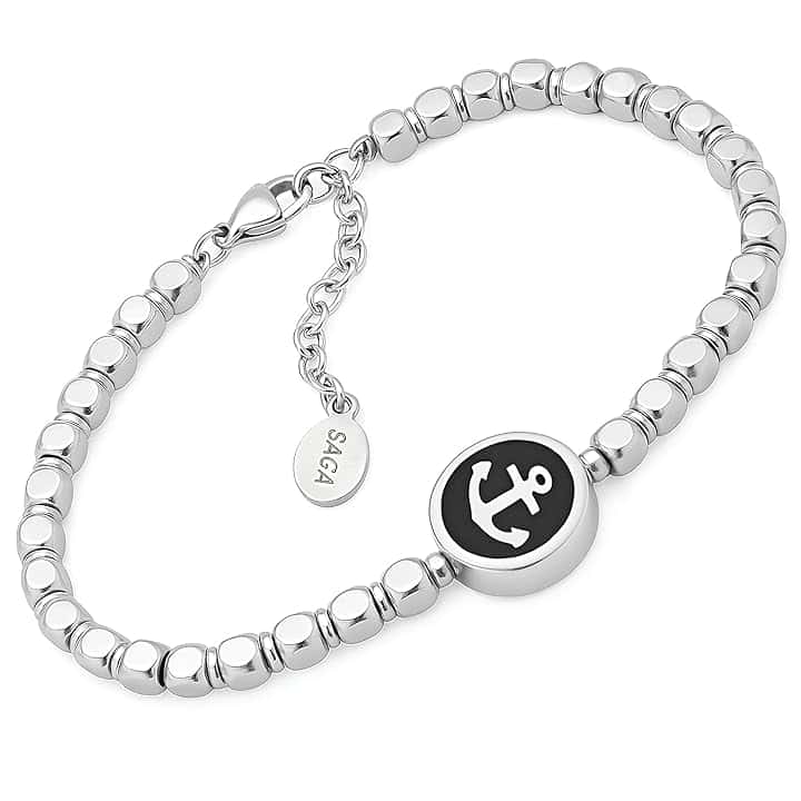 SAGA GIOIELLI Bracciale Uomo in Acciaio Inossidabile con Ancora – Stile Nautico, Regolabile, Elegante e Resistente Confezione Regalo