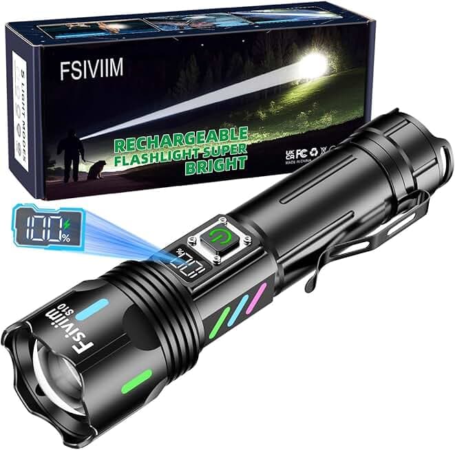 Torcia LED Potente Professionale, 1,000,000 Lumen Torcia Led Ricaricabile Potente, Torcia Ricaricabile USB, zoomabile, 5 modalità, Per Campeggio Trekking Emergenza