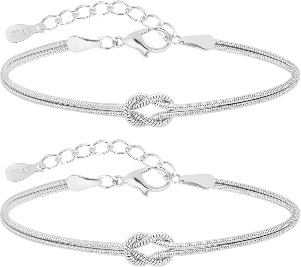 J.Fée 2PCS Bracciali Coppia Bracciale Amicizia Bracciale Donna Argento 925 Bracciali Amicizia Donna, Braccialetti Donne Oro, Regali di Coppia Regalo Amica Regalo Fidanzato Regali Mamma San Valentino
