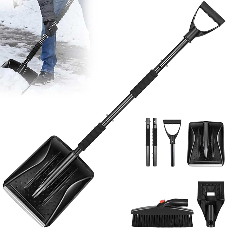 Pala da Neve Portatile, 112 Cm Staccabile Kit 3 In 1 Pala da Neve Retrattile Con Raschietto per Ghiaccio e Spazzola da Neve per Ghiaccio, Neve, Graniglia per Vialetto Auto