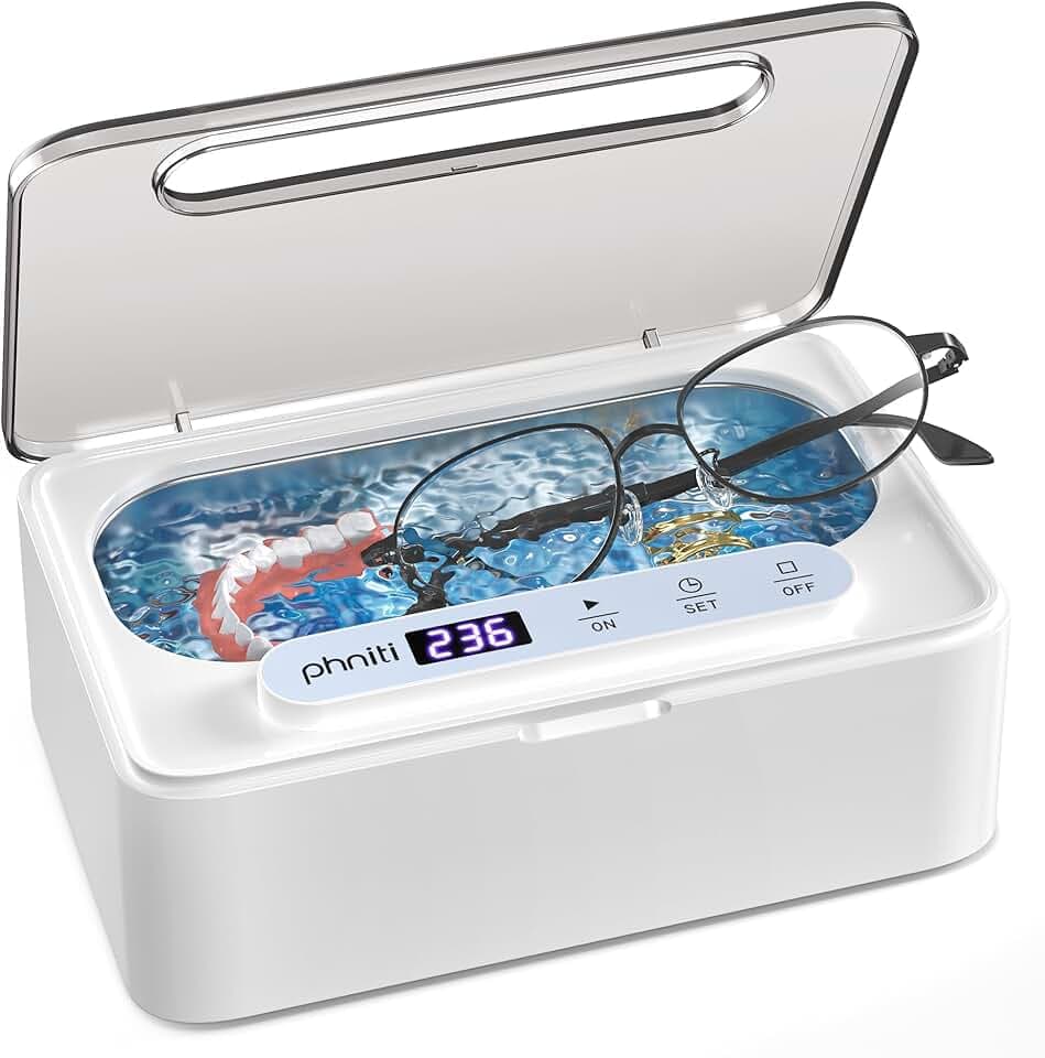 Phniti Phniti Pulitore Ultrasuoni, Pulitore Ultrasuoni Apparecchio Denti a 47KHz, Pulitore a Ultrasuoni da 330 ml Ultrasonic Cleaner, Portatile ad Pulitore Ultrasuoni Gioielli per Protesi, Occhiali, Orologi ClimatePartner certified