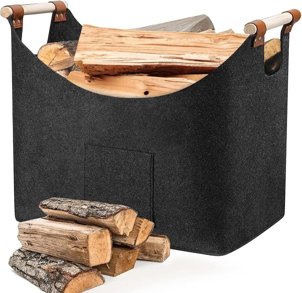 Borsa in Feltro per Legna da Ardere, XL Cesto Portalegna da Interno, Borsa Portalegna per Camino Porta Legna per Interni, Cesto in Legno, Può contenere Giornali Vestiti Giocattoli Accessori Camino