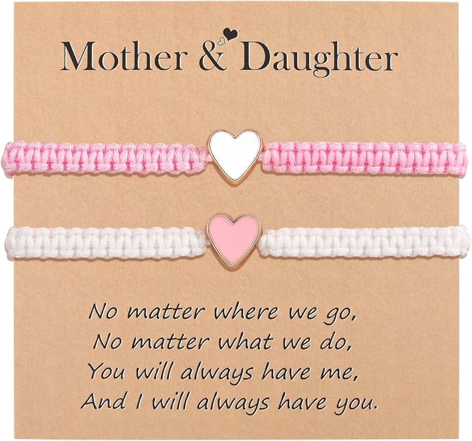 VU100 Regalo per Mamma Figlia Bracciale Madre Figlia Regalo per la Festa della Mamma Bracciale in Acciaio Inox a Forma di Cuore Regalo di Natale Compleanno per Mamma Figlia Ragazza (Rosa/Viola)