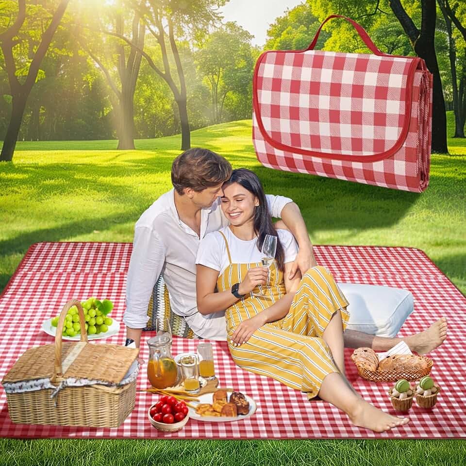 Coperta picnic impermeabile 200 * 200cm,Telo per Prato Picnic Rosso,Coperta picnic Portatile con Maniglia,Telo picnic impermeabile è adatta per campeggio,Picnic,Spiaggia, Prato