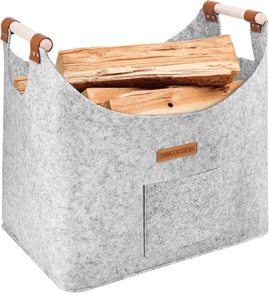 XL Legna da ardere cesto in feltro extra spesso e manico rinforzato | cesta per legna da interno | Cesto pieghevole in legno borsa in feltro come cesto per la spesa, giornali (Grigio oscuro)