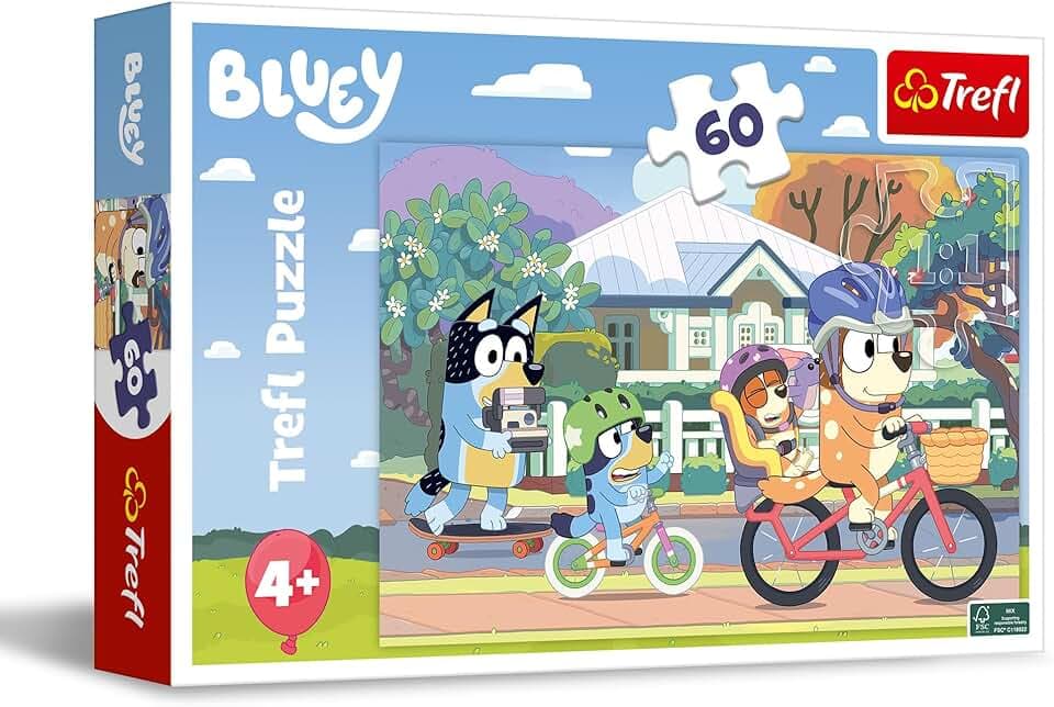 Trefl - Bluey, Felice Bluey - Puzzle 60 Tessere - Puzzle Colorati con gli Eroi delle Fiabe, Intrattenimento Creativo, Divertimento per Bambini dai 4 anni
