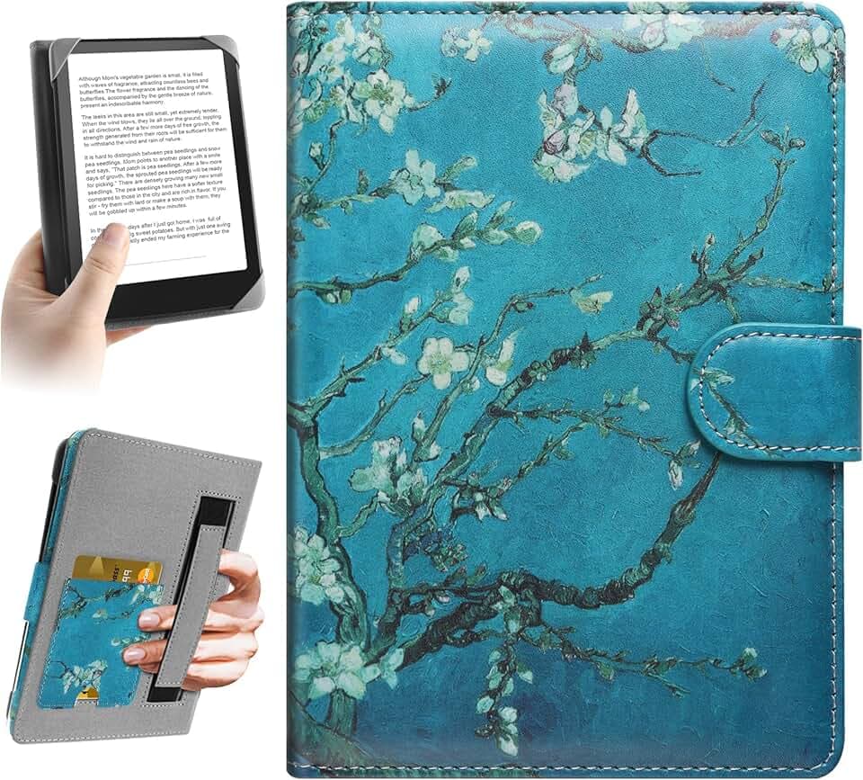 HoYiXi Universale Custodia per 6.8 pollice,7 pollice eReader Compatibilità Kindle Paperwhite/Kobo Clara HD/Kobo Clara 2E/PocketBook/Tolino/Sony 6”-6.8“ E-Book Reader Cover Case,fiore