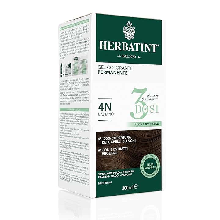 Herbatint Gel Colorante Permanente 3Dosi, 300ml - 4N Castano, Senza Ammoniaca, per Pelli Sensibili, 100% Copertura Capelli Bianchi, con 8 Estratti Naturali Bio