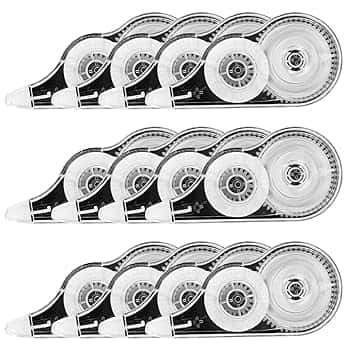 Yoosso 12 Pezzi Bianchetto a Nastro, 12m x 5 mm Correttore a Nastro Scolorina Nastro Correction Tape con Cappuccio Protettivo per Bambini Studenti Ufficio Scuola Casa (Nero)