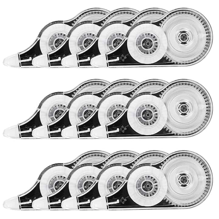 Yoosso 12 Pezzi Bianchetto a Nastro, 12m x 5 mm Correttore a Nastro Scolorina Nastro Correction Tape con Cappuccio Protettivo per Bambini Studenti Ufficio Scuola Casa (Nero)