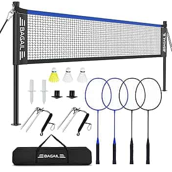 BAGAIL Set di reti da Badminton per esterni-Dimensioni 20ft x 5ft, 4 Racchette, 3 palline da Badminton, rete in PE resistente e borsa per il trasporto per il cortile, la Spiaggia e Giochi in Famiglia