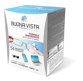 Buona Vista - Salviette Pulizia Occhiali - Con Formula Igienizzante - Speciale Materiale Antigraffio - Monouso - Formato: 54 Salviette Incartate Singolarmente
