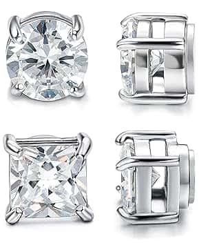 CASSIECA 2 Paia Orecchini Magnetici Uomo, Orecchio Finti Uomo, Orecchini Magnetici Zirconi Cubici Argento Clip Non Piercing Orecchio Falso 5/6/7mm ClimeCo Certified