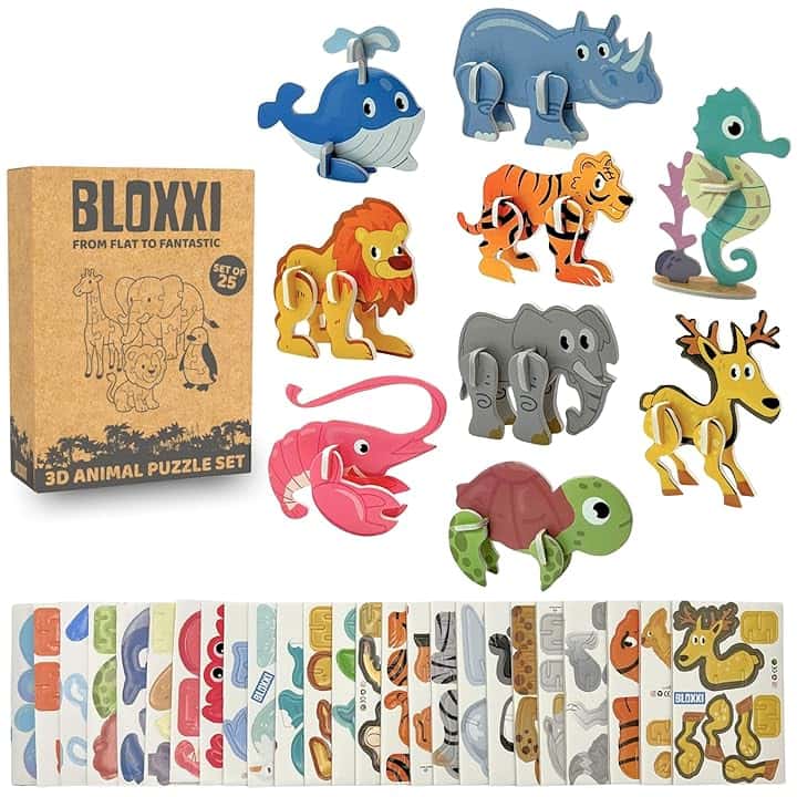 Set di 25 Puzzle 3D – Regalini Fine Festa Compleanno Bambini – Pensierini Educativi e Divertenti per Invitati – Gadget Compleanno Bambino e Bambina per Scuola e Feste (Animali) (Animali)