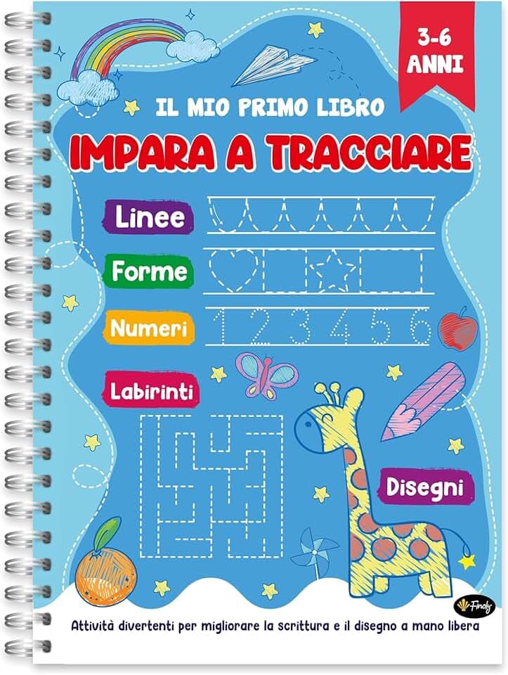Finoly Libri Pregrafismo per Bambini | Libri Pregrafismo 3-6 Anni | Libro per Imparare a Scrivere A4 | Impariamo a Tracciare | Libro Ricalcare Lettere e Numeri | Quaderni Pregrafismo Attività Bambini